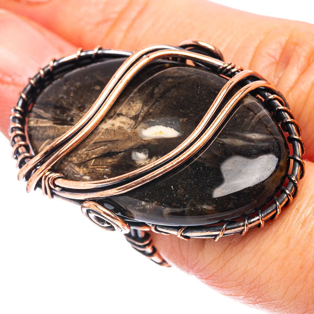 Petrified Palm Root  Wire Wrap Ring Size 5.25 (Oxidized Copper)