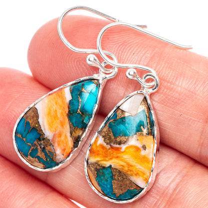 Spiny Oyster Turquoise Earrings 1 3/8" (925 Sterling Silver) E1151