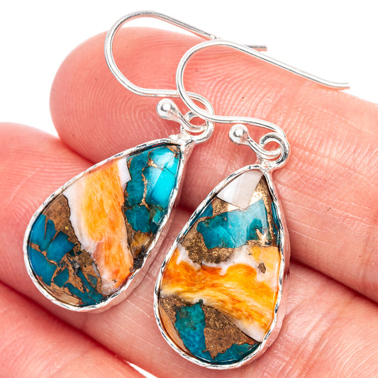 Spiny Oyster Turquoise Earrings 1 3/8" (925 Sterling Silver) E1151