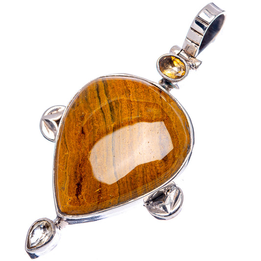 Tiger's eye pendant with citrine stone, .925 sterling silver bail, teardrop side stones