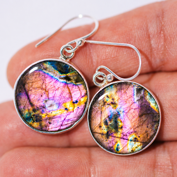 Premium Spectrolite Earrings 1 1/2" (.925 Sterling Silver)