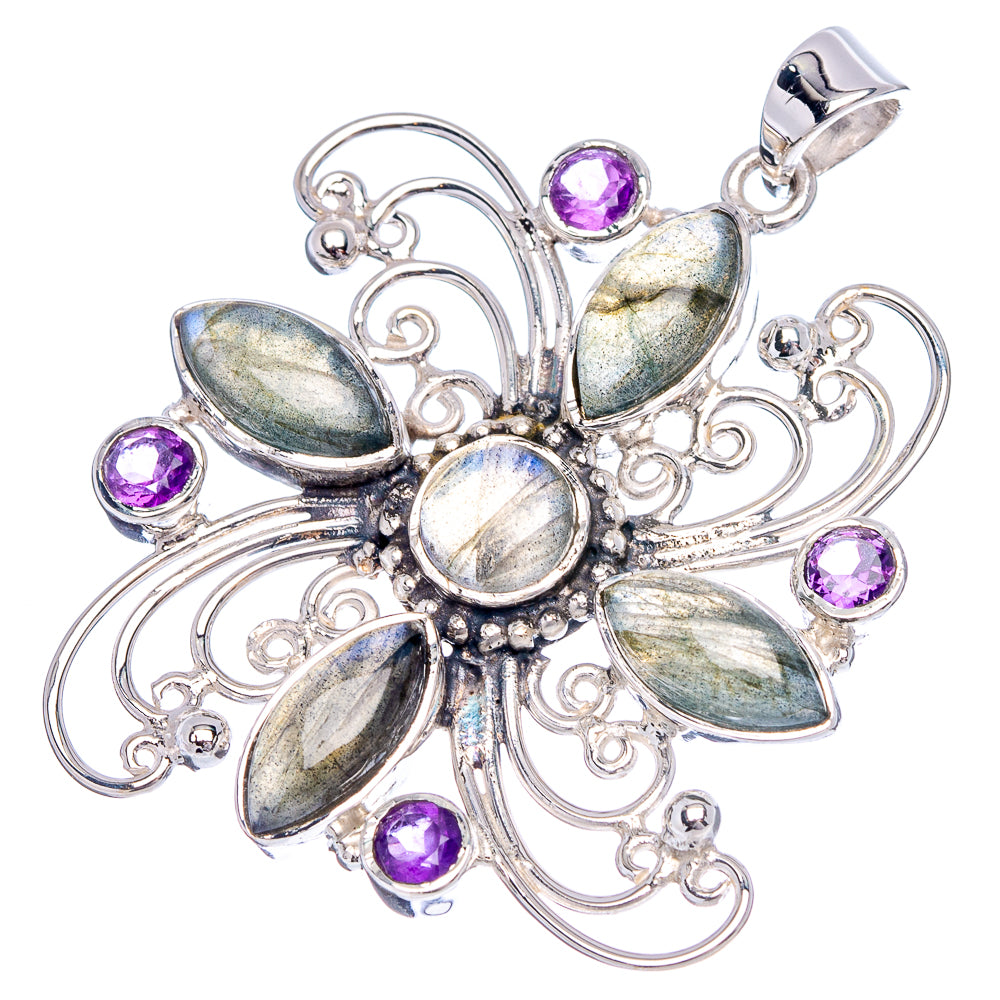 Signature Labradorite, Amethyst Pendant 1 3/4" (.925 Sterling Silver)