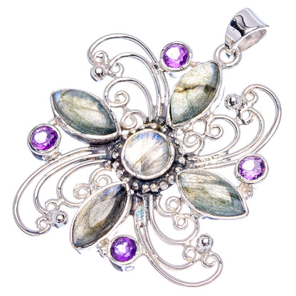 Signature Labradorite, Amethyst Pendant 1 3/4" (.925 Sterling Silver)