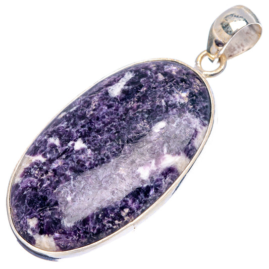 Oval lepidolite pendant in sterling silver bezel, purple stone with top bail detail