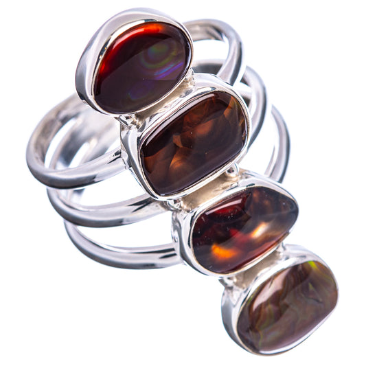 Four-stone oval dark opal cabochon ring in polished .925 sterling silver