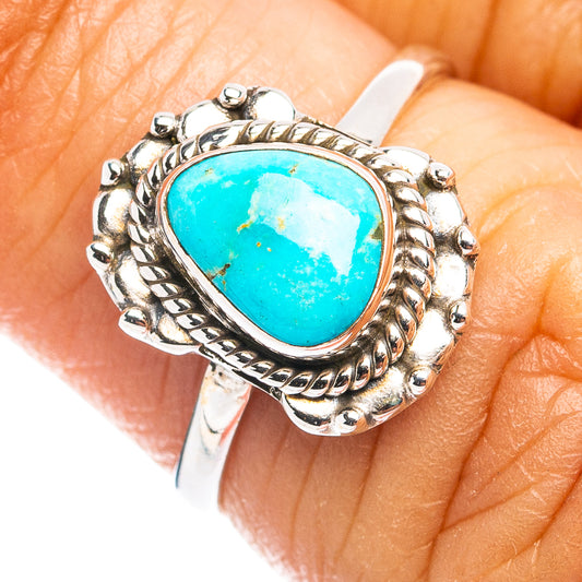 Turquoise dainty ring, size 6, .925 sterling silver with oval stone and rope bezel