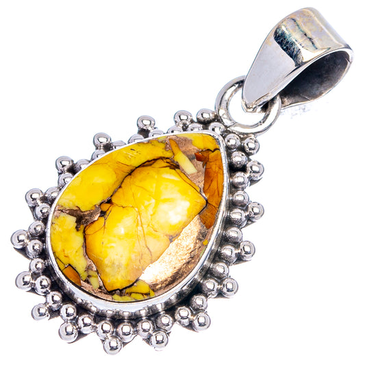 Sterling silver pendant with yellow teardrop stone and ornate bead border, bail loop