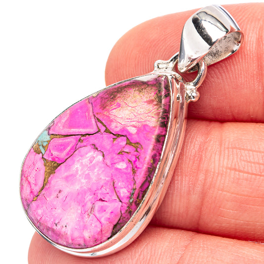 Pink and turquoise teardrop pendant in .925 sterling silver with bail clasp
