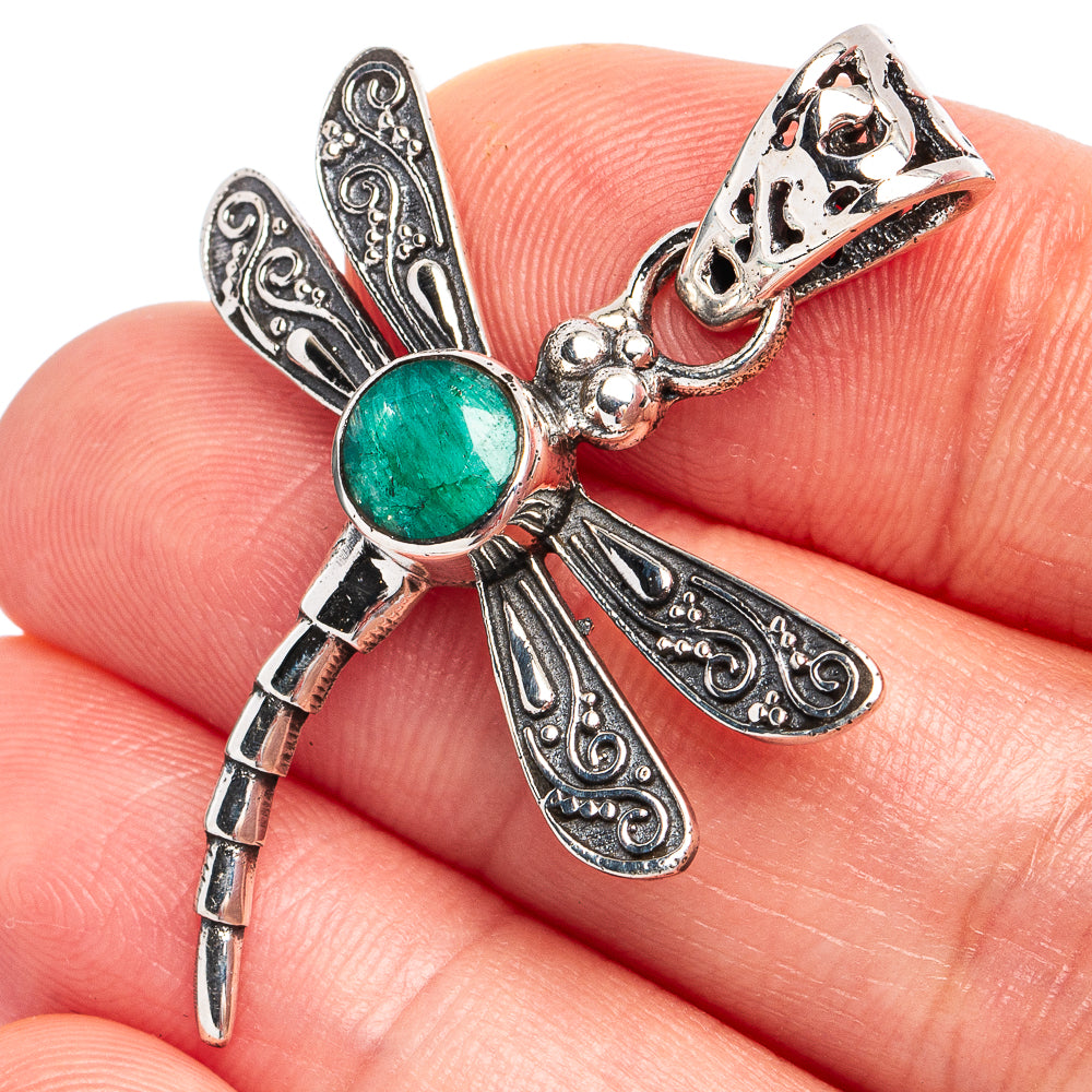 Dainty Green Sillimanite Dragonfly Pendant 1 5/8" (925 Sterling Silver) P45303