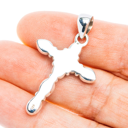 Southwestern Style Mohave Turquoise Cross, White Buffalo Turquoise Pendant 1 5/8" (.925 Sterling Silver)