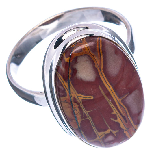 Sterling silver ring with oval red-brown jasper cabochon, size 9.75