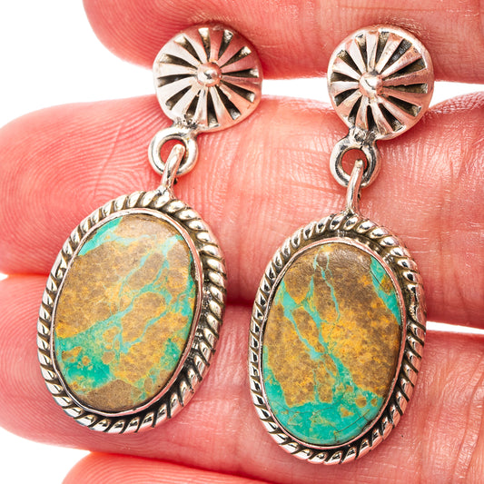 Turquoise oval drop earrings, .925 sterling silver with sunburst tops and teardrop hooks
