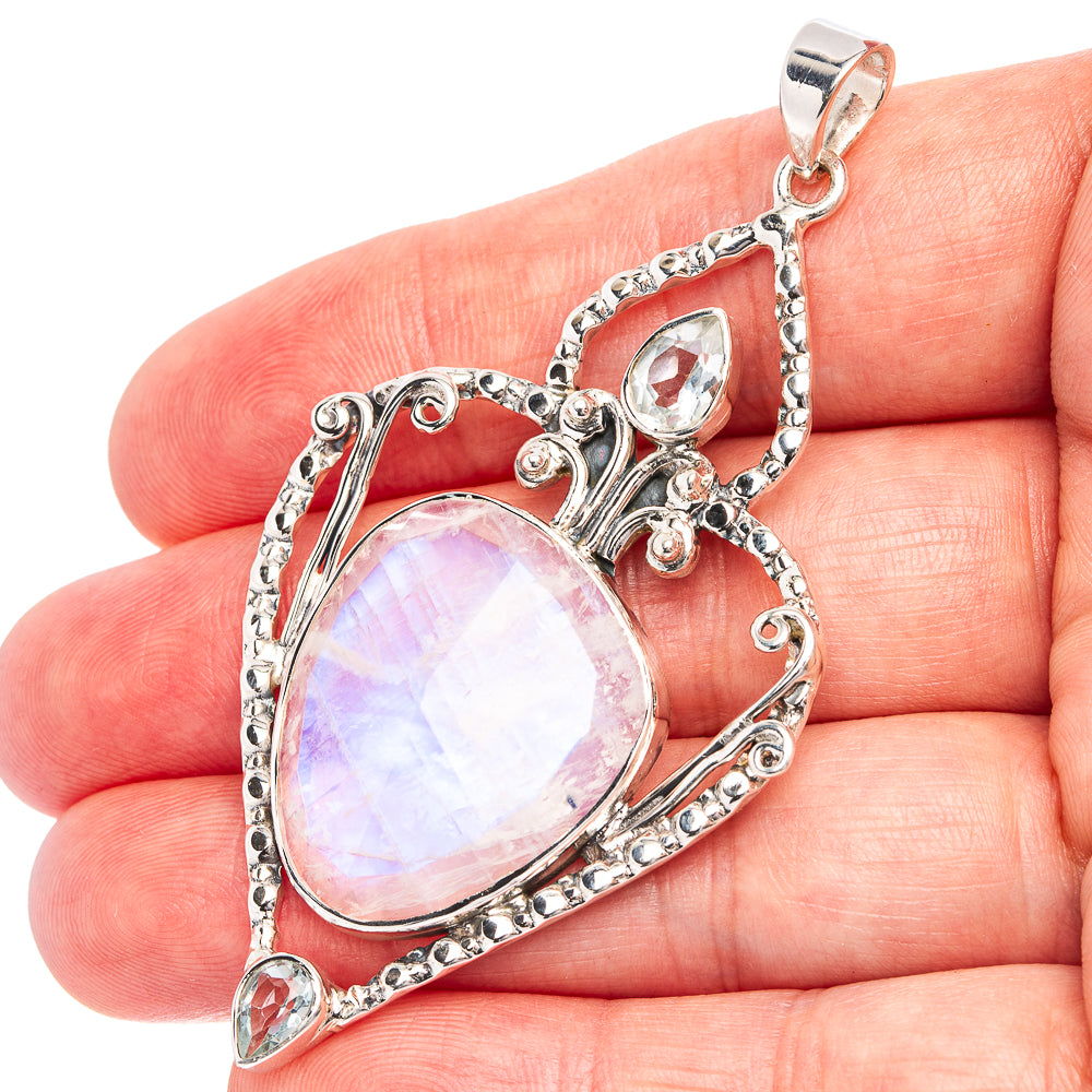 Signature Rainbow Moonstone, Aquamarine Pendant 2 5/8" (.925 Sterling Silver)