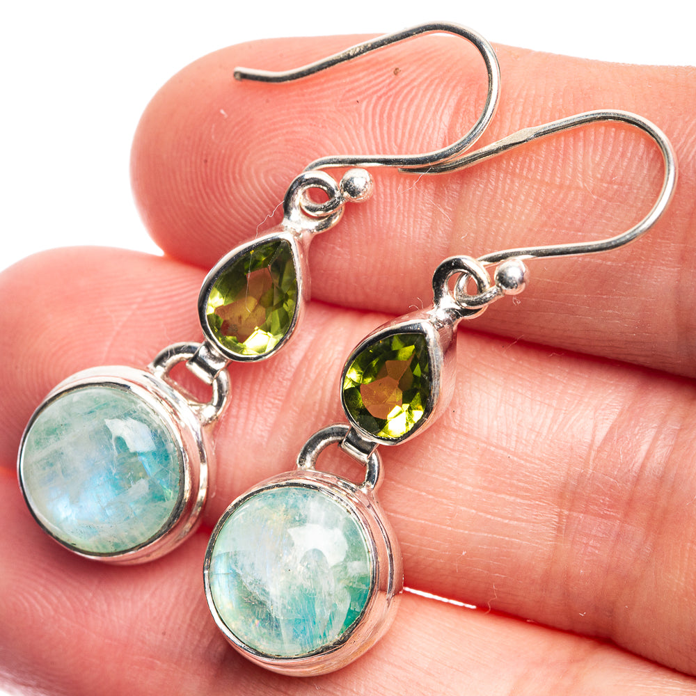 Green Moonstone, Peridot Earrings 1 1/2" (925 Sterling Silver) E432462