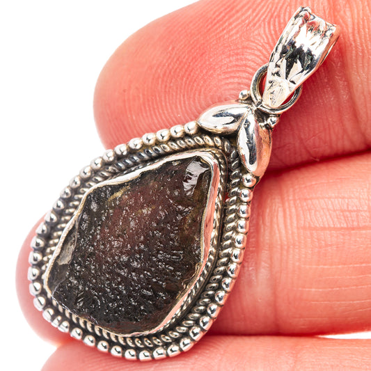 Moldavite pendant in .925 sterling silver setting, dark teardrop stone