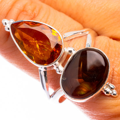 Large Mexican Fire Agate, Citrine Ring Size 11 (925 Sterling Silver) R141182