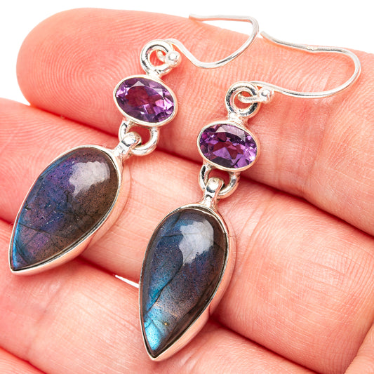 Labradorite, Amethyst 925 Sterling Silver Earrings 1 3/4" (925 Sterling Silver) E2146