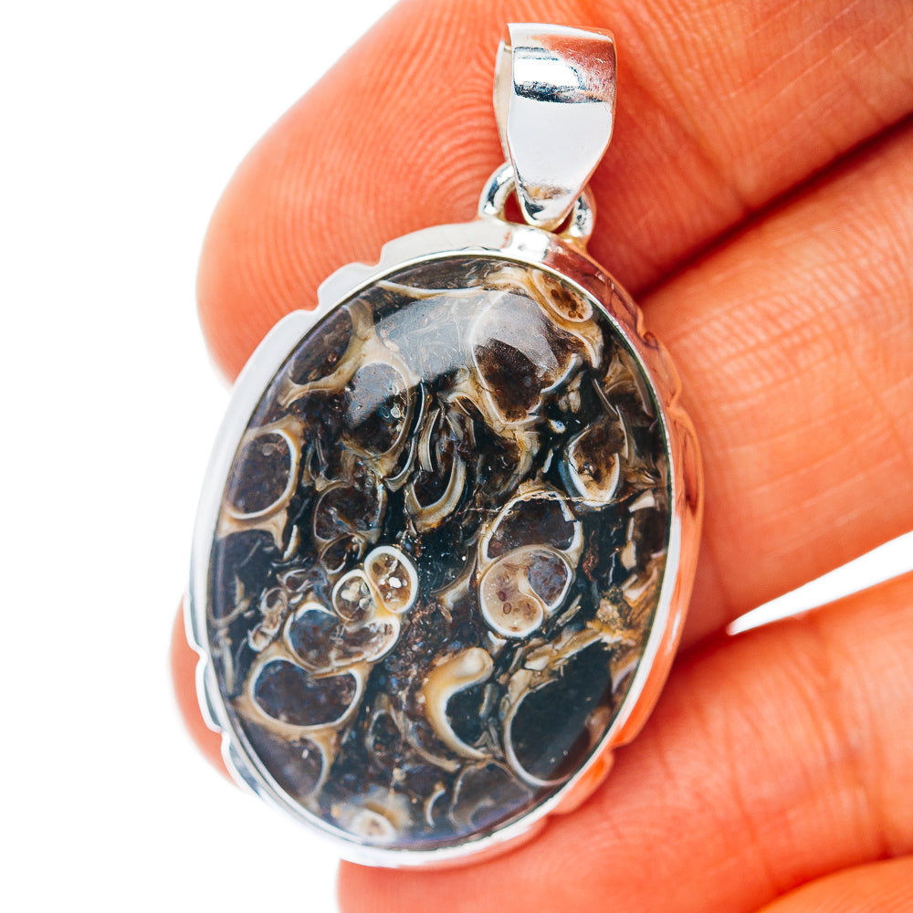 Turritella Agate Pendant 1 1/2" (.925 Sterling Silver)