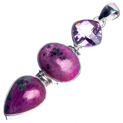 Ruby Zoisite, Amethyst 925 Sterling Silver Pendant 2 1/2"