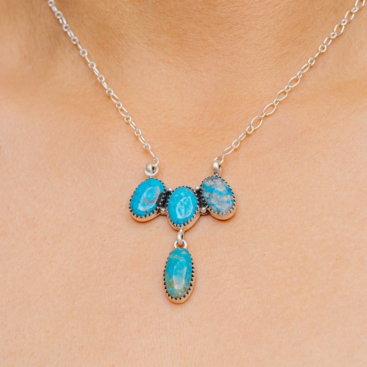 Southwestern Style Ithaca Peak Turquoise Necklace 19" (.925 Sterling Silver)