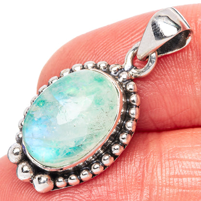 Green Moonstone Pendant 1 1/8" (925 Sterling Silver) P42396