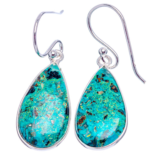 Turquoise teardrop dangle earrings, .925 sterling silver ear wires and bezels, Mohave