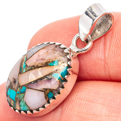 Pink Opal In Turquoise Pendant 1 1/8" (.925 Sterling Silver)