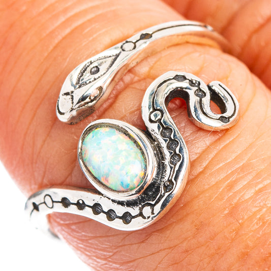 Opal snake dainty ring, .925 sterling silver with oval opal cabochon and engraved accents