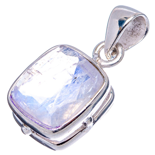 925 sterling silver moonstone pendant with faceted iridescent rectangular stone