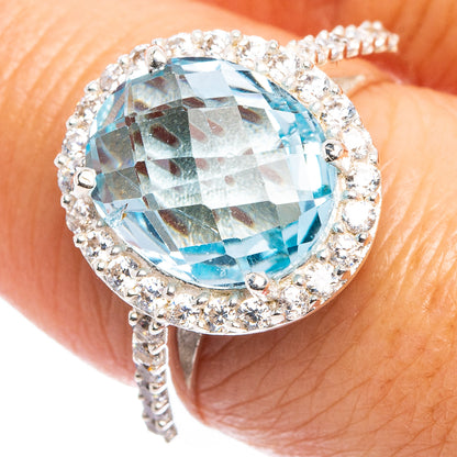 Faceted Blue Topaz, Cubic Zirconia Ring Size 8 (.925 Sterling Silver)