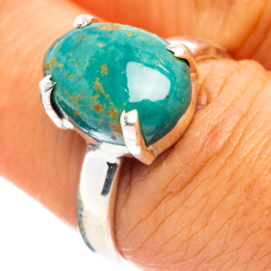 Turquoise gemstone ring in .925 sterling silver, oval stone with silver prongs