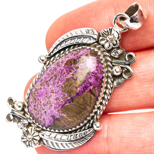 925 sterling silver variscite pendant, purple teardrop gemstone