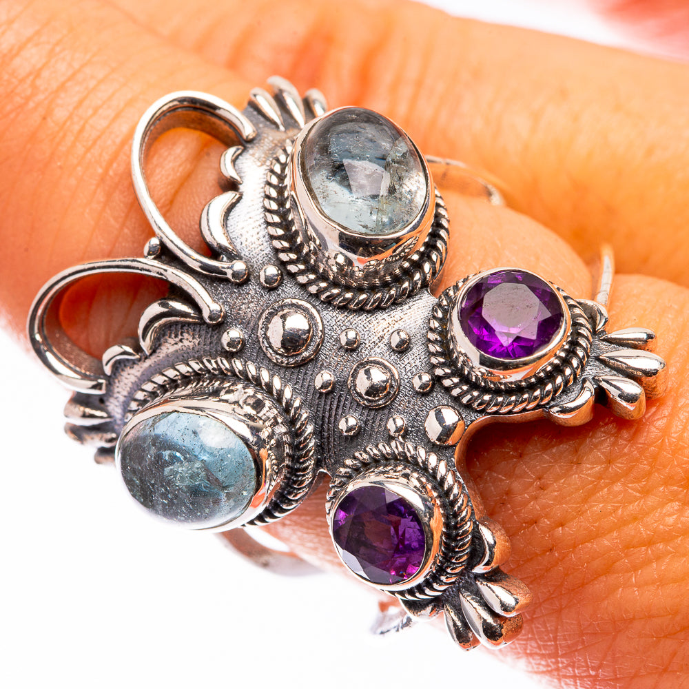 Large Aquamarine, Amethyst Ring Size 9.25 (925 Sterling Silver) R141274