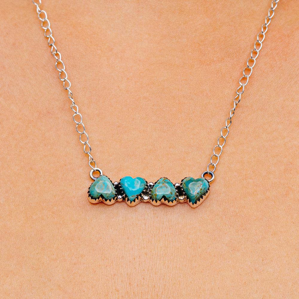 Mojave Turquoise, Honey Dahlia Turquoise Necklace 12 to 19" (.925 Sterling Silver)