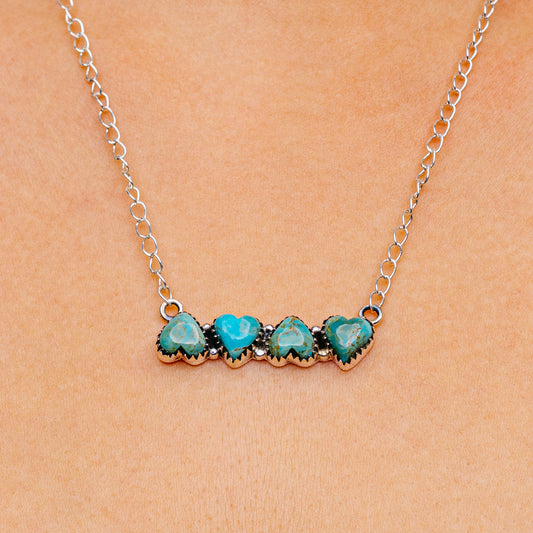 Mojave Turquoise, Honey Dahlia Turquoise Necklace 12 to 19" (.925 Sterling Silver)