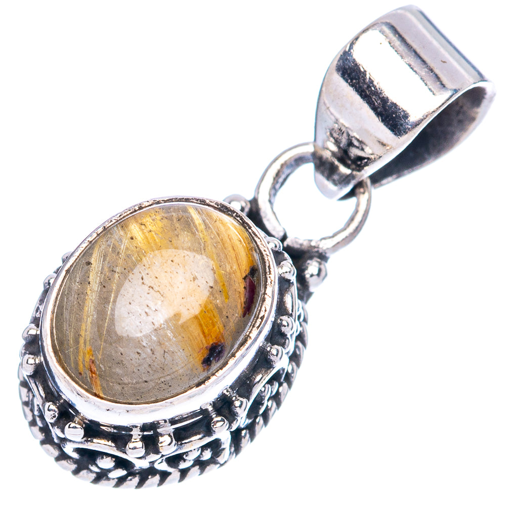 Oval rutilated quartz pendant in ornate sterling-silver bezel with round bail
