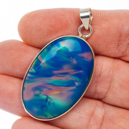 Aurora Opal Pendant 1 7/8" (.925 Sterling Silver)