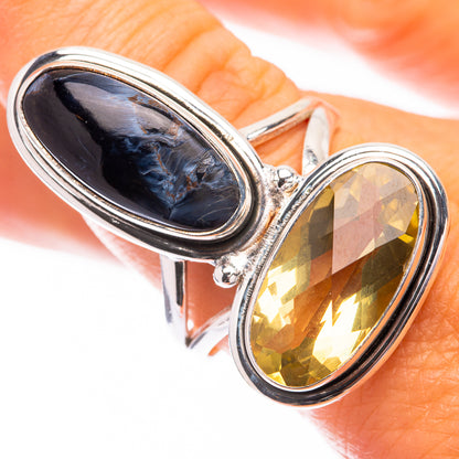 Large Lemon Quartz, Pietersite Ring Size 10 (925 Sterling Silver) R141646