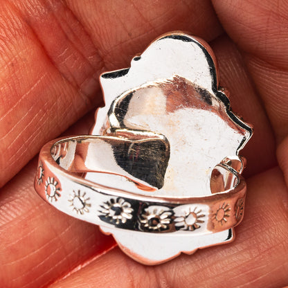 Exclusive Southwestern Style Hubei Turquoise Ring Size 9 Adjustable (.925 Sterling Silver)