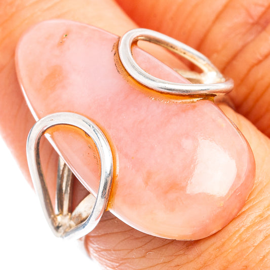 Pink opal ring with oval gemstone and .925 sterling silver openwork band