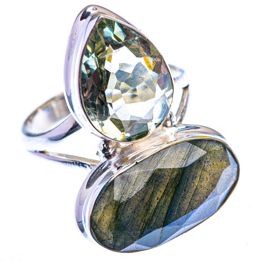Large Labradorite, Green Amethyst Ring Size 9 (925 Sterling Silver) RING140198