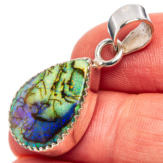 Sterling silver opal pendant with teardrop multicolor gemstone and open bail