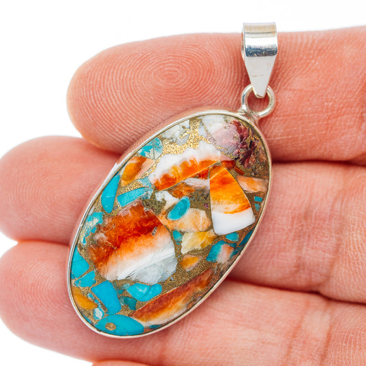 Premium Spiny Oyster Turquoise Pendant 1 3/4" (.925 Sterling Silver)