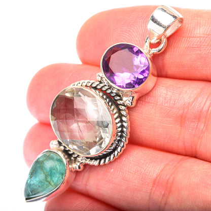White Quartz, Amethyst, Blue Fluorite Pendant 2" (925 Sterling Silver) PD38574