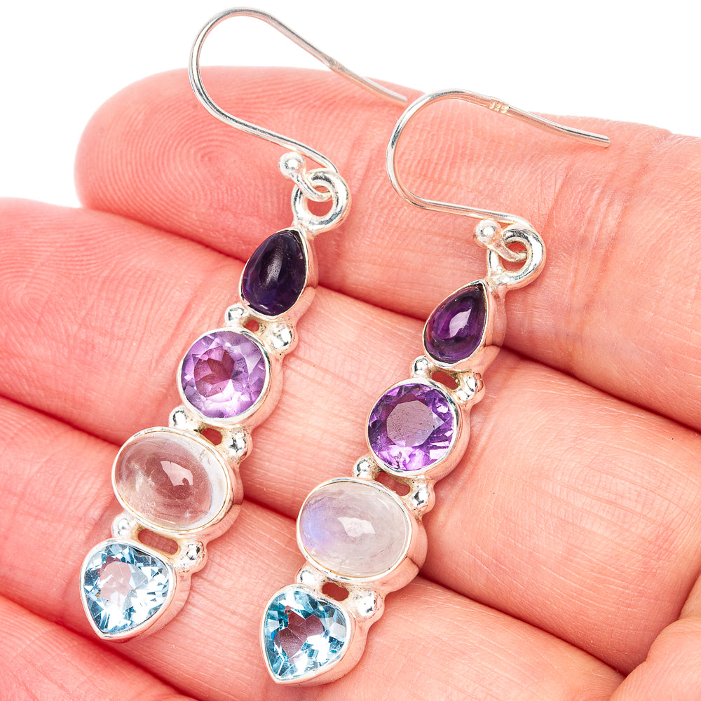 Rainbow Moonstone, Amethyst, Blue Topaz Earrings 1 7/8" (925 Sterling Silver) E433091