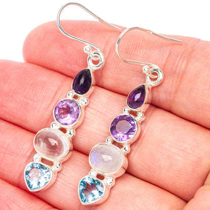 Rainbow Moonstone, Amethyst, Blue Topaz Earrings 1 7/8" (925 Sterling Silver) E433091