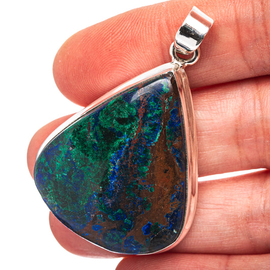 Azurite In Chrysocolla Pendant 1 7/8" (.925 Sterling Silver)