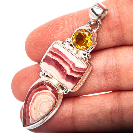Premium Rhodochrosite, Citrine Pendant 2 1/4" (.925 Sterling Silver)