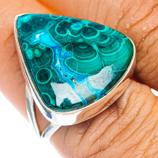 Premium Malachite In Chrysocolla Ring Size 7.25 (.925 Sterling Silver)