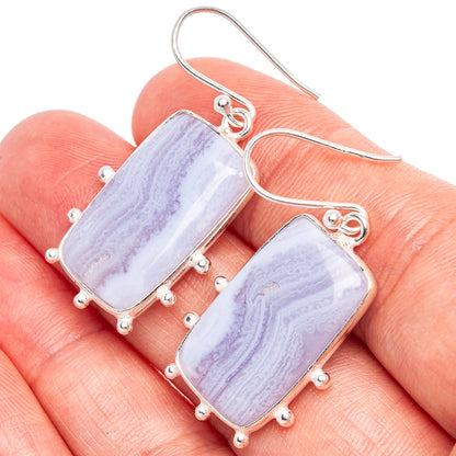 Blue Lace Agate Earrings 1 1/2" (925 Sterling Silver) E1719